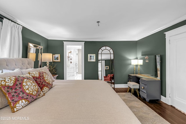 6 Buttonwood Dr, Shrewsbury Boro, NJ 07702 - bedroom with dark wood finished floors, ornamental molding, and ensuite bathroom