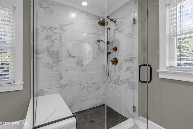 6 Buttonwood Dr, Shrewsbury Boro, NJ 07702 - full bath with crown molding and a marble finish shower