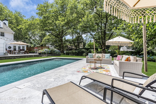 6 Buttonwood Dr, Shrewsbury Boro, NJ 07702 - outdoor pool with an outdoor hangout area and a patio area