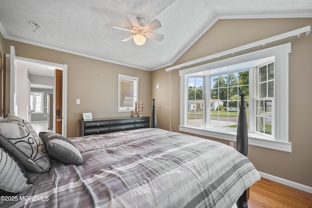 23 Norlaine Dr, Cookstown, NJ 08511 - bedroom featuring wood finished floors, vaulted ceiling, a textured ceiling, ceiling fan, and ornamental molding