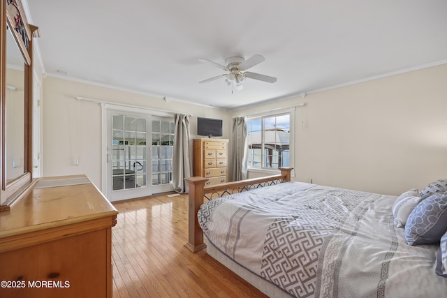 23 Norlaine Dr, Cookstown, NJ 08511 - bedroom featuring access to outside, ornamental molding, hardwood / wood-style flooring, and ceiling fan