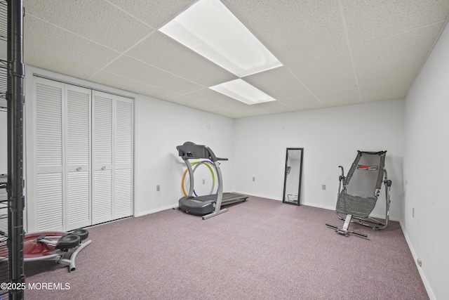 23 Norlaine Dr, Cookstown, NJ 08511 - workout area featuring a drop ceiling and carpet flooring