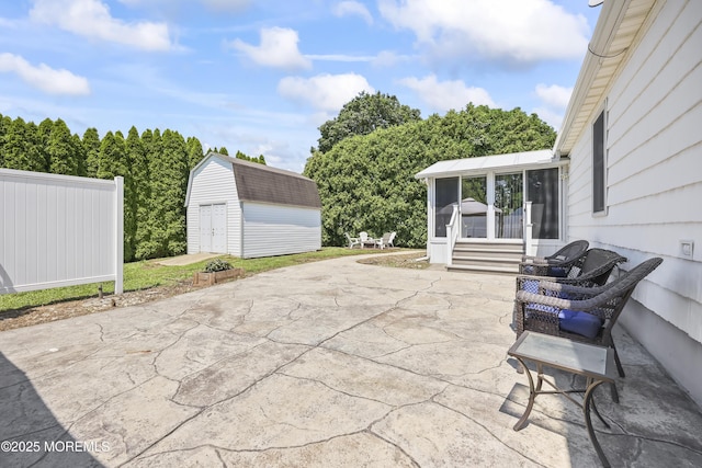 23 Norlaine Dr, Cookstown, NJ 08511 - view of patio / terrace featuring a sunroom, a storage unit, and entry steps