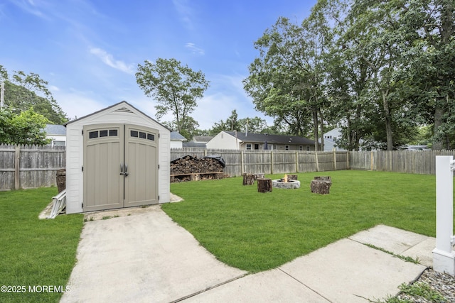 235 Willow Ln, Forked River, NJ 08731 - fenced backyard with a shed and a fire pit