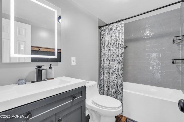 235 Willow Ln, Forked River, NJ 08731 - bathroom with vanity and shower / bathtub combination with curtain