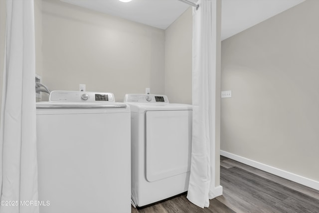 235 Willow Ln, Forked River, NJ 08731 - laundry area featuring independent washer and dryer and wood finished floors