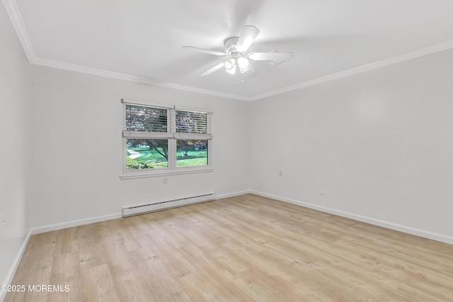 404 Picardy Ct Unit A, Lakewood, NJ 08701 - empty room featuring a baseboard radiator, light wood-type flooring, ornamental molding, and ceiling fan