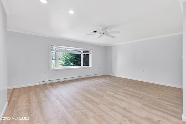 404 Picardy Ct Unit A, Lakewood, NJ 08701 - unfurnished room with baseboard heating, crown molding, a ceiling fan, light wood-style flooring, and recessed lighting