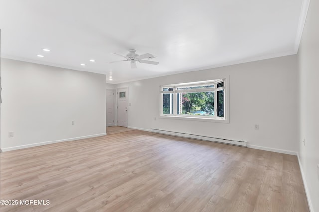 404 Picardy Ct Unit A, Lakewood, NJ 08701 - unfurnished room featuring baseboard heating, ceiling fan, ornamental molding, light wood-style flooring, and recessed lighting
