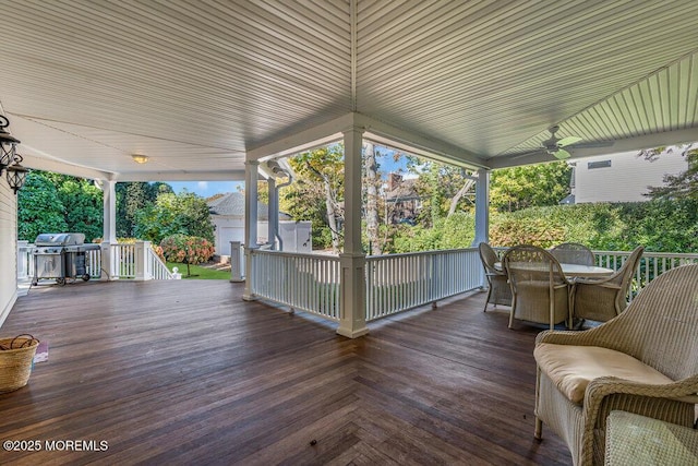 1905 3rd Ave, Spring Lake, NJ 07762 - wooden deck featuring outdoor dining area, a grill, and ceiling fan
