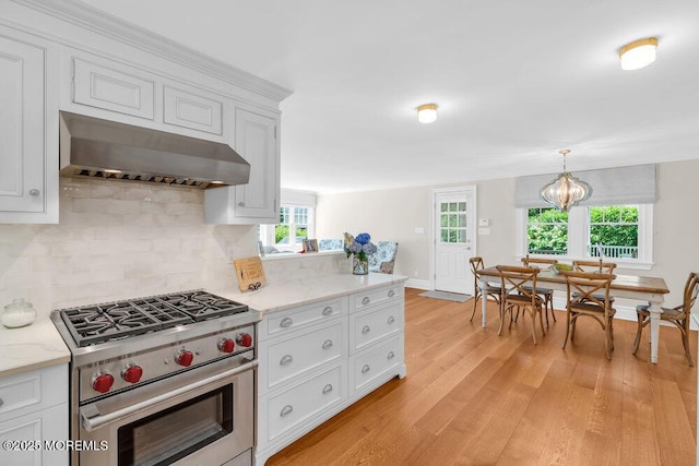 1905 3rd Ave, Spring Lake, NJ 07762 - kitchen with designer stove, range hood, white cabinetry, and light wood-style flooring