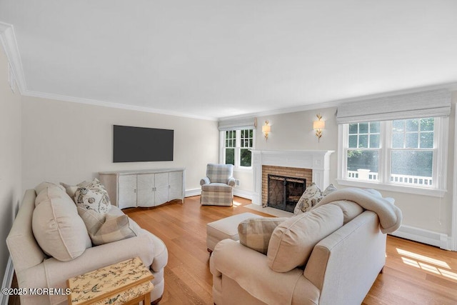 1905 3rd Ave, Spring Lake, NJ 07762 - living room with crown molding, a fireplace, and wood finished floors