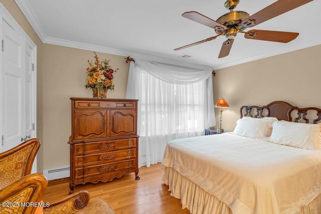 1905 3rd Ave, Spring Lake, NJ 07762 - bedroom featuring a baseboard radiator, crown molding, light wood-style floors, and a ceiling fan