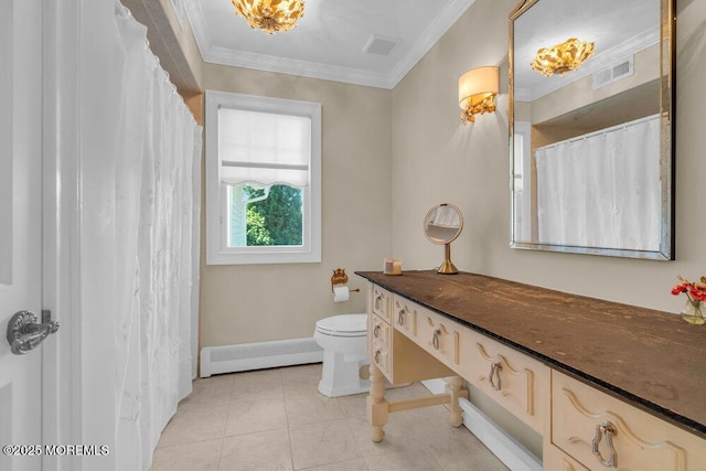1905 3rd Ave, Spring Lake, NJ 07762 - bathroom featuring a baseboard heating unit, ornamental molding, vanity, and tile patterned floors