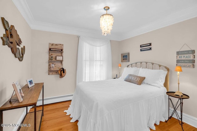 1905 3rd Ave, Spring Lake, NJ 07762 - bedroom with a baseboard radiator, ornamental molding, a chandelier, and wood finished floors