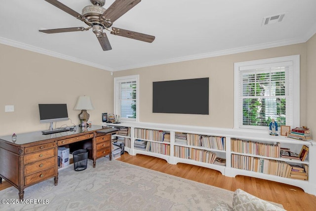 1905 3rd Ave, Spring Lake, NJ 07762 - office space with ornamental molding, wood finished floors, and a ceiling fan