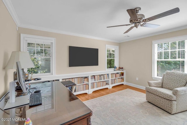 1905 3rd Ave, Spring Lake, NJ 07762 - living area featuring ornamental molding, wood finished floors, and ceiling fan