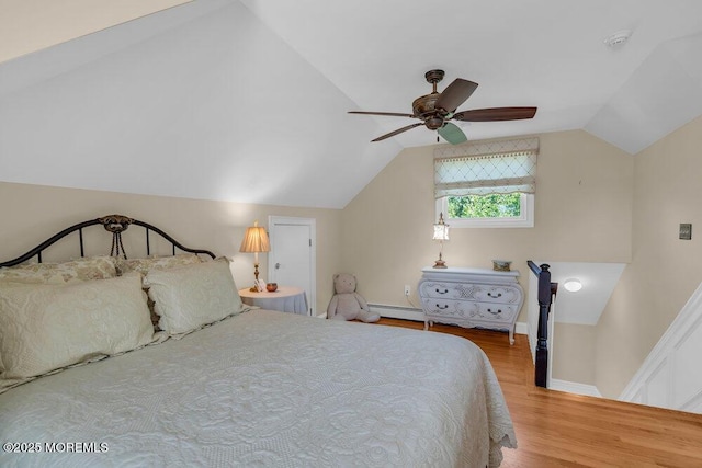 1905 3rd Ave, Spring Lake, NJ 07762 - bedroom with wood finished floors, lofted ceiling, a baseboard radiator, and a ceiling fan