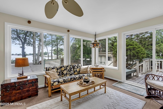35 Tahoe Ln, Stafford, NJ 08050 - sunroom featuring a water view and carpet floors