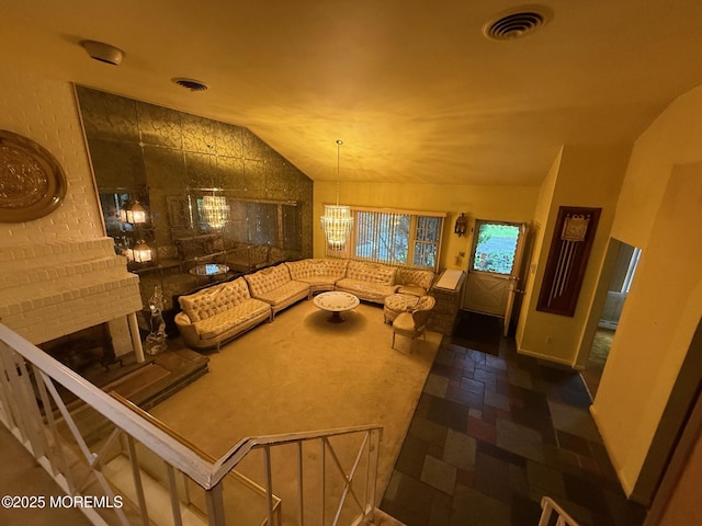 34 Woodbrook Cir, Westfield, NJ 07090 - living area with vaulted ceiling and a chandelier