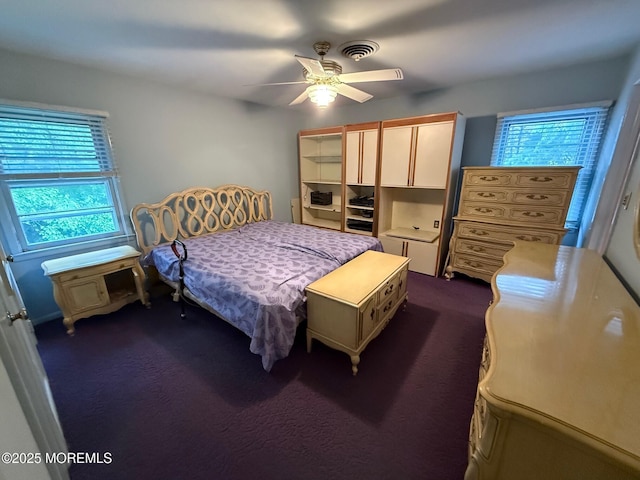 34 Woodbrook Cir, Westfield, NJ 07090 - bedroom with dark colored carpet, multiple windows, and a ceiling fan