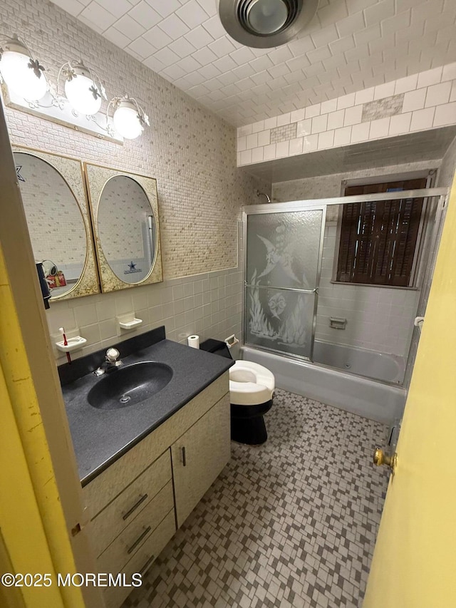 34 Woodbrook Cir, Westfield, NJ 07090 - bathroom with shower / bath combination with glass door, vanity, and tile patterned floors