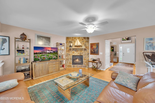 12 Diane Dr, Brick, NJ 08724 - living area with wood finished floors, a fireplace, and a ceiling fan