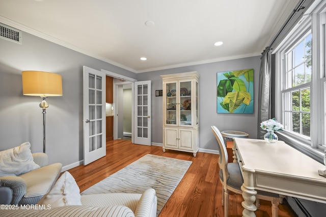 6 Stoecker Rd, Holmdel, NJ 07733 - office space with crown molding, wood finished floors, recessed lighting, and french doors