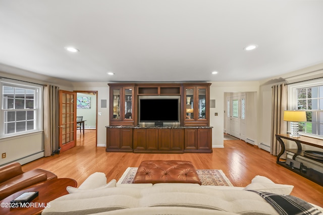 6 Stoecker Rd, Holmdel, NJ 07733 - living room featuring light wood-style floors, baseboard heating, and recessed lighting