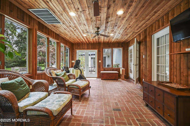 6 Stoecker Rd, Holmdel, NJ 07733 - sunroom / solarium with french doors, wood walls, brick flooring, plenty of natural light, and recessed lighting