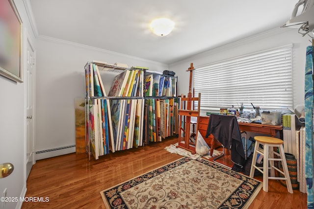 6 Stoecker Rd, Holmdel, NJ 07733 - office with a baseboard radiator, ornamental molding, and wood finished floors
