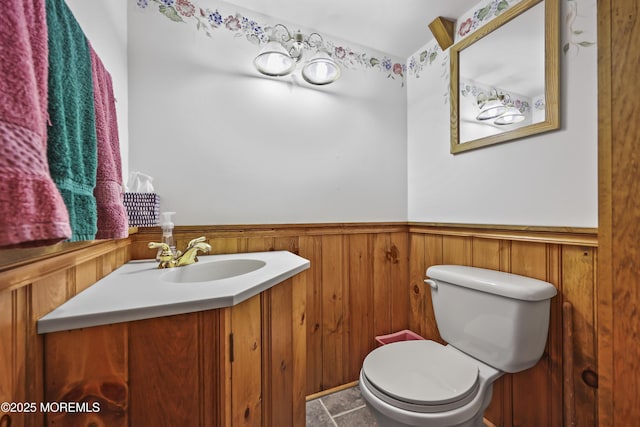 6 Stoecker Rd, Holmdel, NJ 07733 - bathroom with a wainscoted wall, vanity, and tile patterned floors