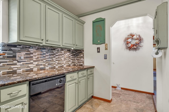 414 Riverview Rd, Forked River, NJ 08731 - kitchen featuring black dishwasher, green cabinets, and tasteful backsplash
