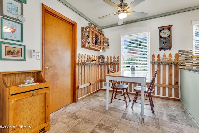 414 Riverview Rd, Forked River, NJ 08731 - dining space with a ceiling fan and light stone finish flooring