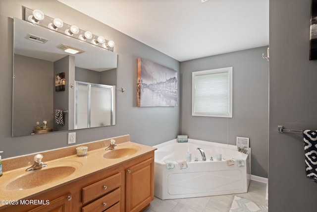164 Morris Blvd, Beach Haven West, NJ 08050 - bathroom with a shower stall, a garden tub, double vanity, and tile patterned floors