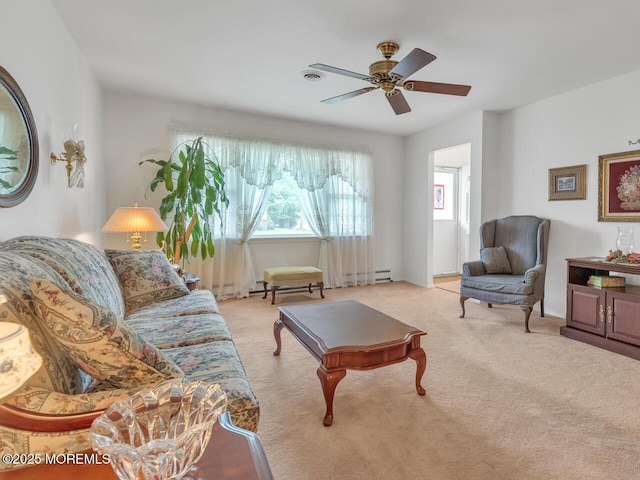 136 Georgetown Rd, Toms River, NJ 08757 - living room with light colored carpet and a ceiling fan