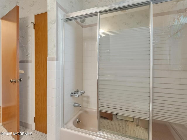 136 Georgetown Rd, Toms River, NJ 08757 - full bathroom featuring wallpapered walls, shower / bath combination with glass door, and tile patterned floors