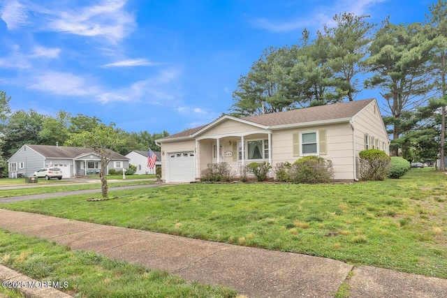 136 Georgetown Rd, Toms River, NJ 08757 - ranch-style home featuring an attached garage, a front lawn, a porch, driveway, and a shingled roof