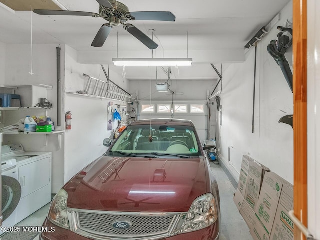 136 Georgetown Rd, Toms River, NJ 08757 - garage with independent washer and dryer, a garage door opener, and a ceiling fan