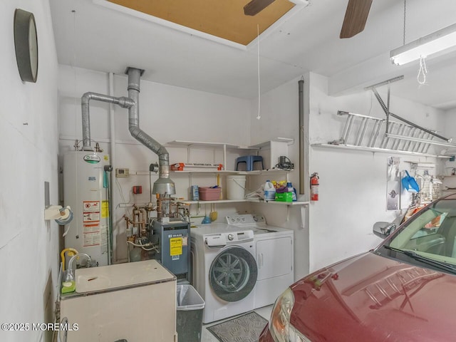 136 Georgetown Rd, Toms River, NJ 08757 - laundry room featuring gas water heater, washer and dryer, and attic access