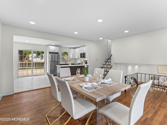 37 Bryant Dr, Jackson, NJ 08527 - dining room with light wood finished floors, recessed lighting, and stairway