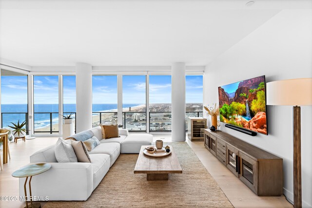 1101 Ocean Ave Unit 1404, Asbury Park, NJ 07712 - living room with a wall of windows and light wood-type flooring