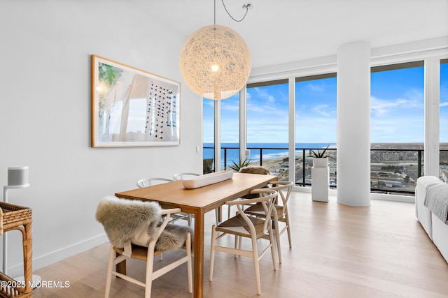 1101 Ocean Ave Unit 1404, Asbury Park, NJ 07712 - dining area with expansive windows, a water view, and light wood-style floors