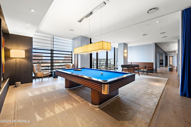 1101 Ocean Ave Unit 1404, Asbury Park, NJ 07712 - rec room with billiards, floor to ceiling windows, wood finished floors, and recessed lighting