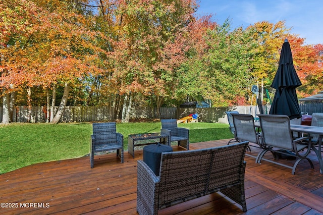 128 Oak Glen Rd, Toms River, NJ 08753 - wooden terrace featuring outdoor dining area, a fenced backyard, and outdoor lounge area