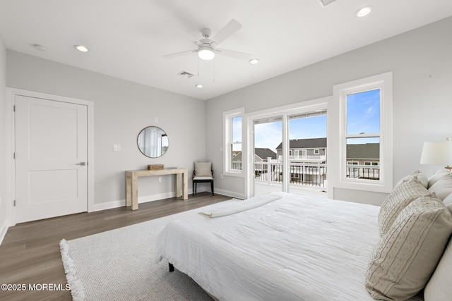 56 Gregg Dr, Beach Haven West, NJ 08050 - bedroom with wood finished floors, access to exterior, recessed lighting, and ceiling fan