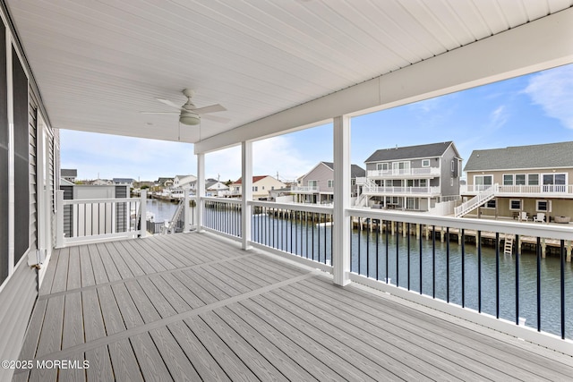 56 Gregg Dr, Beach Haven West, NJ 08050 - wooden deck with a water view, a residential view, and ceiling fan