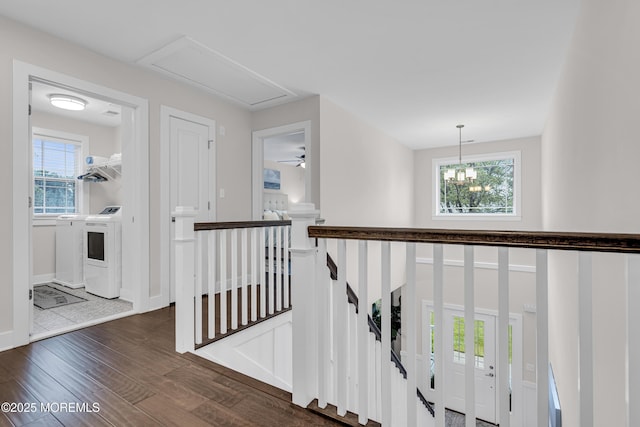 798A Warren St Unit A, Toms River, NJ 08753 - hallway with an upstairs landing, washing machine and clothes dryer, dark wood-style floors, and plenty of natural light