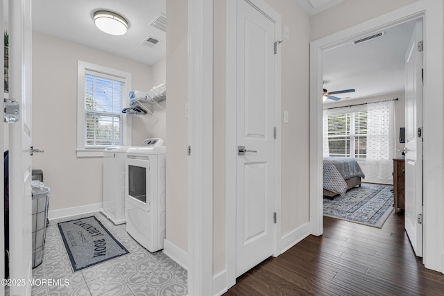 798A Warren St Unit A, Toms River, NJ 08753 - washroom with washer and dryer, wood finished floors, and a ceiling fan