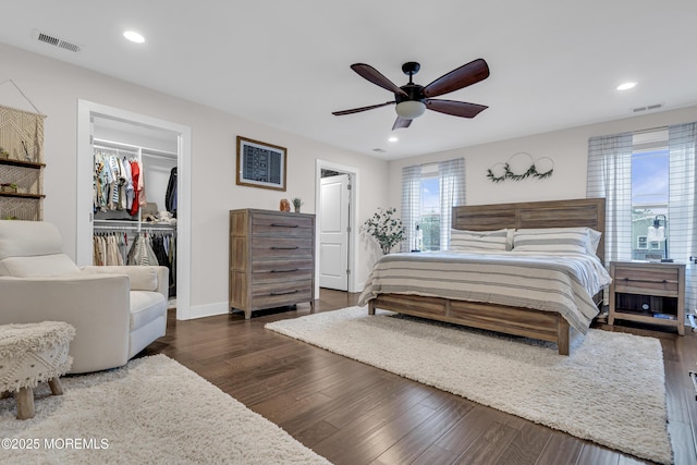 798A Warren St Unit A, Toms River, NJ 08753 - bedroom featuring dark wood-type flooring, recessed lighting, a spacious closet, a closet, and a ceiling fan